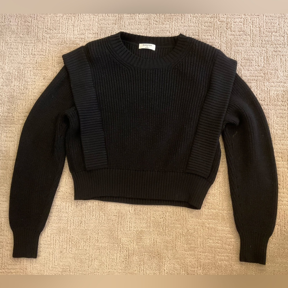 🖤💫 Aritzia Babaton Gratzia Black 100% Merino Wool Sweater Shoulder Pads M EUC - Picture 2 of 9